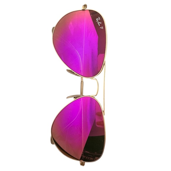 Ray-Ban Pink Polarized Aviator Flash Lenses Gold Frame Sunglasses - Picture 8 of 9